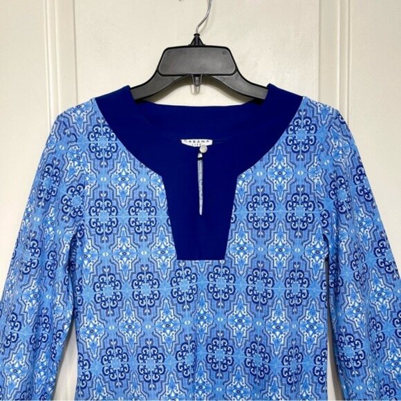 Cabana Life Moroccan Tile Tunic Dress in BlueSwim Cover-Upin Blue Size M - Picture 5 of 12